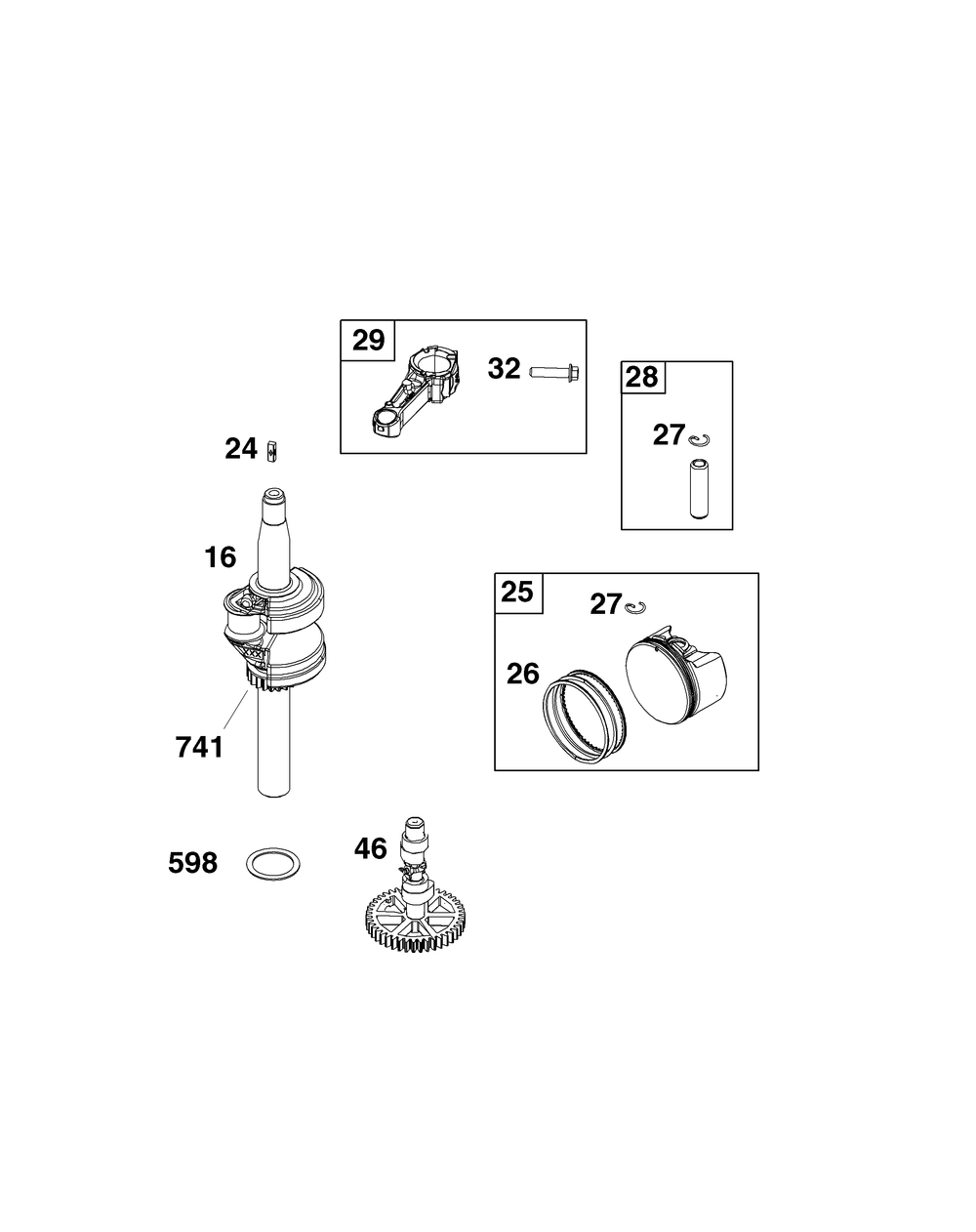 Crankshaft Group Diagram and Parts List for 020000 - 09Z999 Briggs and Stratton Engine
